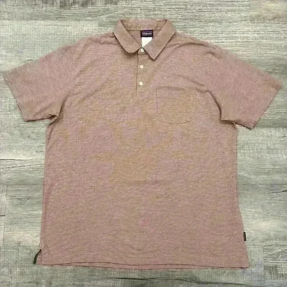 Patagonia Mens Orange Gray Striped Short Sleeve Three Button Polo Shirt Size XL - Picture 1 of 10